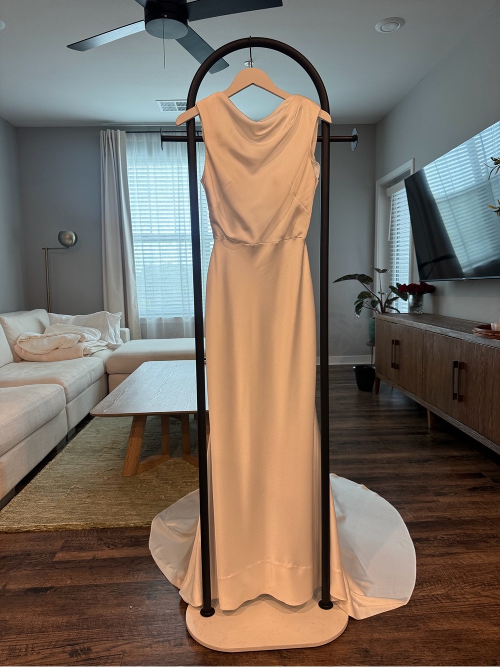 Anthro Jenny by Jenny Yoo Nessa High-Neck Draped Open-Back Satin Wedding Gown